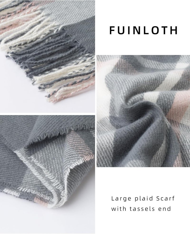 Fuinloth Women's Large Plaid Scarf Fashion Long Shawl Wrap for Winter Warm Lightweight - Image 2